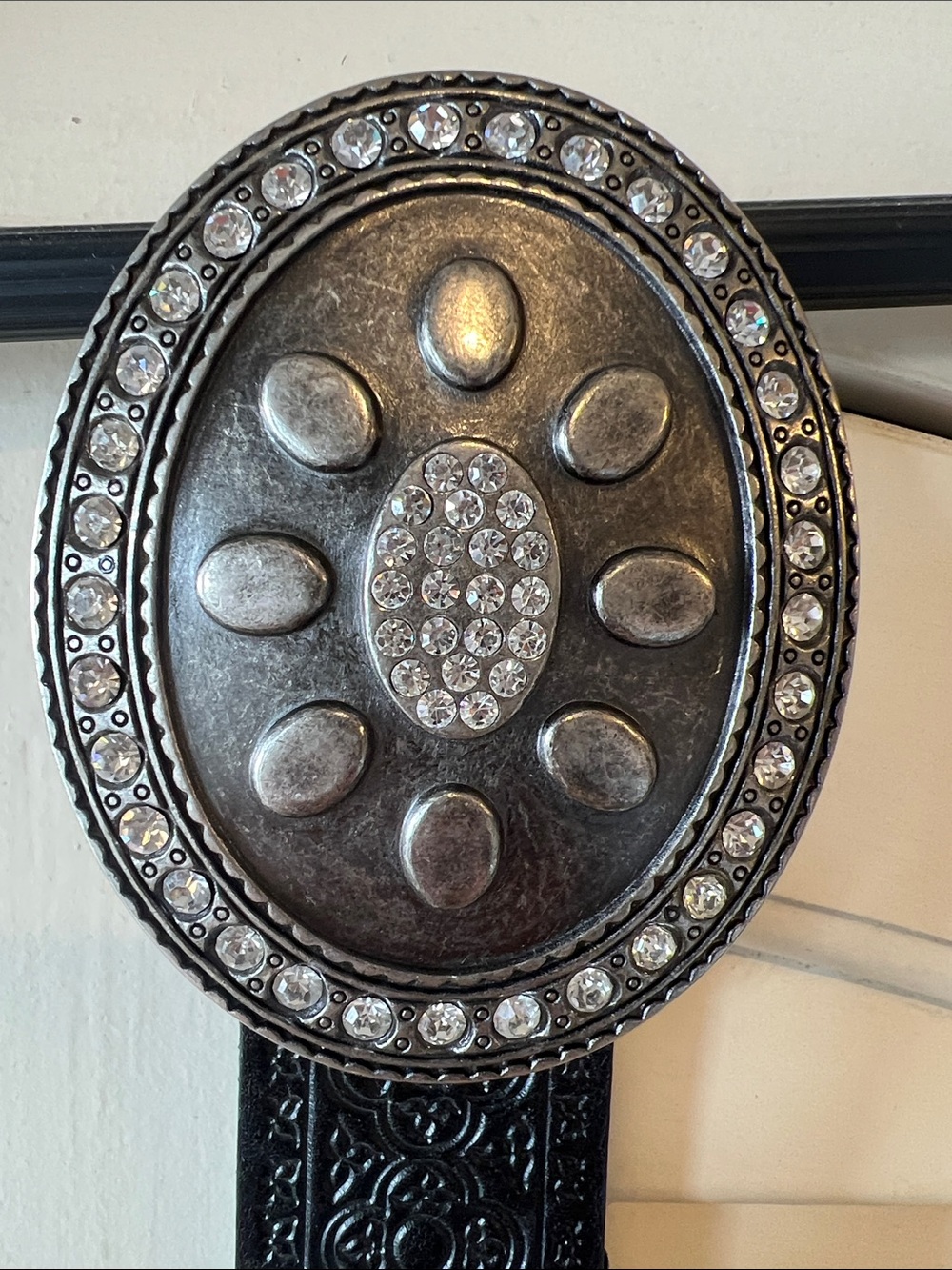 Cache S/P Italian Leather Belt with Buckle with Rhinestones